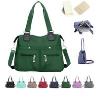 Langrents Nylon Tote Bag, Langrents Crossbody Bag, Langrents Large Capacity Waterproof Multi Pocket Shoulder Bag, Womens Messenger Travel Tote Bag (Dark Green)