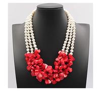 LAnGSHAW Collar de Coral Rojo de Perlas Redondas de Patata Blanca Natural de 3 hebras Estilo étnico Hecho a Mano for Mujeres