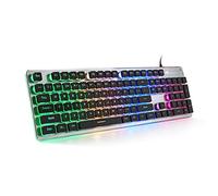 LANGTU Teclado para juegos de membrana, teclado silencioso retroiluminado LED colorido para estudio, panel todo de metal con cable USB de 25 teclas Teclado de computadora antifantasma 104 teclas L1