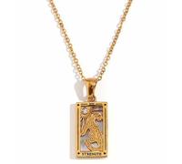 LANGUGU Collar con colgante de tarot y amuleto de la buena suerte para mujeres y hombres, Medio, Acero aleado, Diamantes de imitación