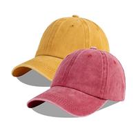 LANGZHEN Gorra de béisbol 100% Baumwolle para Männer Frauen Wash Cow einstellabare Papa Hut (Burgund + Gelb, Talla 1)