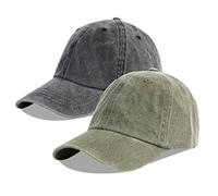 LANGZHEN Gorra de béisbol Neutral 100% algodón Puro para Hombres y Mujeres Lavado Vaquero Ajustable Sombrero de papá (Negro + Verde ejército)