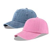 LANGZHEN Gorra de béisbol Neutral 100% algodón Puro para Hombres y Mujeres Lavado Vaquero Sombrero de papá Ajustable (Vaquero Azul + Rosa)