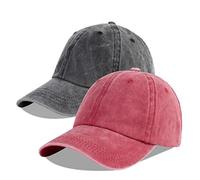 LANGZHEN Gorra de béisbol Neutral 100% algodón Puro para Hombres y Mujeres lavando Vaquero Ajustable Sombrero de papá (borgoña + Negro, Grande)
