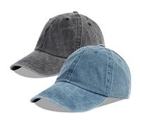 LANGZHEN Gorra de béisbol Neutral 100% algodón Puro para Hombres y Mujeres lavando Vaquero Sombrero de papá Ajustable (Negro + Azul Vaquero, Talla 1)