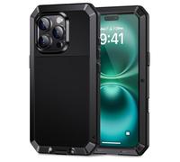 Lanhiem Funda iPhone 16 Pro, [Rugged Armour] Antigolpes Metal Estuche Protectora, Absorción de Choque y Duradera Fundas con Protector de Pantalla Vidrio Carcasa para iPhone 16 Pro, Negro