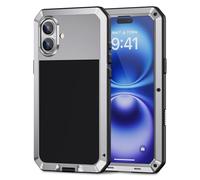 Lanhiem Funda iPhone 16, [Rugged Armour] Antigolpes Metal Estuche Protectora, Absorción de Choque y Duradera Fundas con Protector de Pantalla Vidrio Carcasa para iPhone 16, Plata