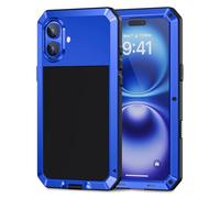 Lanhiem Funda para iPhone 16 Robusta antigolpes de Metal Funda antiarañazos Antipolvo Resistente ruged 360 Grados Militar protección con integrada 9H Cristal Pantalla para iPhone 16, Azul