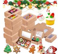 lankai 30 cajas de papel kraft marrón, cajas de galletas con ventana, cajas para cupcakes, caja para galletas Kraft, para cajas de regalo, pastelería (3,34 x 2,36 x 1,18 pulgadas)