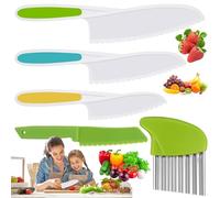lankai 5 Piezas Cuchillo Niños, Juego de Cuchillos Infantiles, Cuchillo Para Niños Para Fruta, Cuchillos Para Niños, Bordes Dentados, Para Que Los Niños Pequeños Corten y Cocinen Frutas o Verduras