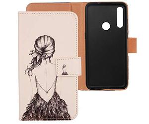 Lankashi TPU Silicona Shell Flip Billetera Funda De Carcasa Cuero Case Protective Cover Piel para Alcatel 1 SE 2020 / TCL 5030D (Back Girl Design)