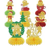 LANKBACK 8 piezas de centros de mesa de panal, revelación de género, decoración de fiesta de revelación de género de Navidad para niño o gril What Will Kids Be Supplies, plateado, verde, rojo dorado