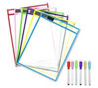 Lanko Bolsillos reutilizables de borrado en seco, paquete de 6 fundas reutilizables de borrado en seco, protector de hojas de colores surtidos, fundas de bolsillo de borrado en seco