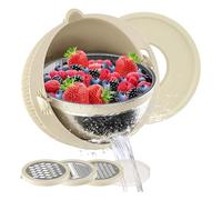 Lanko Colador 4 en 1 con Juego de Tazones para Mezclar, TazóN Colador, TazóN Colador de Frutas, Coladores y Coladores de Alimentos de Acero Inoxidable Beige