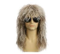 Lanko Pelucas para Hombres Peluca Larga y Rizada Punk Flácida para Fiesta de Disfraces de Cosplay de Rock de Fibra de Alta Temperatura Masculina, Dorado y Marrón