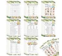 LANLISA Safari Animal Baby Shower Juegos para niño o niña, 403 piezas, 8 tarjetas de actividades para 50 invitados, divertido bingo de baby shower