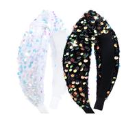 Lanmerry Diademas para niñas, accesorios para el cabello para niños, diademas anudadas para niñas, diademas con purpurina, diademas de lentejuelas brillantes para mujer, diadema negra y blanca, 2