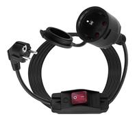 LANMINGLEL Cable alargador Schuko con Interruptor, Cable alargador para Exteriores con Enchufe Schuko Corto, Cable de alimentación 16 A 250 V, alargador de Enchufe Negro, 3 x 1,5 mm² (90 Grados, 2M)