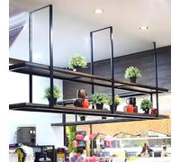 Lanmmraifc Estantes Colgantes de Techo para Cocina, estanterías flotantes suspendidas para decoración, expositores, macetas, botelleros para Bar, Sala de Estar, floristería.(80x30x80cm)