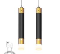 LANMOU 2 lámparas colgantes LED con batería, color negro y dorado, con batería, batería de 4500 mAh, lámpara colgante sin electricidad, funciona con pilas, lámpara colgante cilíndrica para dormitorio