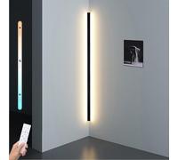 LANMOU Aplique Pared Interior Para Esquina, LED Lampara Pared Largo 150cm Moderno, Regulable＆3000K-6000K con Mando, 50W Apliques Negro para Salón, Dormitorio, Pasillo, Recibidor