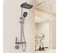 LANMOU Columna Ducha con Grifo, Altura Regulable 80-120cm, Indicación de La Temperatura, Grifo Ducha con Cabezal Ducha Lluvia 30x20cm y Alcachofa de Ducha 3 Funciones, Grifos de Bidé 2 Modos, Gris