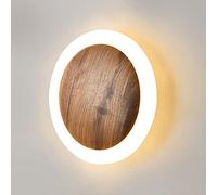 LANMOU Lámpara de Pared Interior Redondo LED 3000K Aplique de Pared Dormitorio Arriba y Abajo de Madera Nuez Negro Aplique de Cabecera Up Down Decoración para Salón Corredor Entrada (25CM/12W)