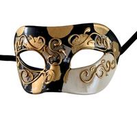 Lanna msk Máscara veneciana hecha a mano Colombina Máscara de Bola Carnaval Señoras y Hombres (negro-oro)