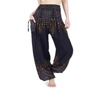 Lannaclothesdesign Pantalones harem para mujer, cintura alta, bohemios, pantalones de yoga con bolsillos, ropa hippie bohemia, Negro Fw, XXL