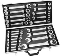 LANNADD Juego de llaves fijas y fijas 6-32 mm Carraca cromada de 22 piezas, juego de llaves fijas y combinadas con maletín de herramientas Juego de llaves fijas portátiles