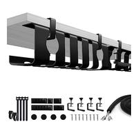Lannvan Bandeja Organizador Cables Escritorio - Juego de 2 Organizador de Cables sin Taladros - Cable Management - Recoge Cables Mesa Escritorio - 43cm Soporte de Cables - Negro
