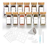 Lannvan Barattoli Spezie - 12pcs Barattoli per Spezie con Coperchio in Bambù - 120ml Contenitori Spezie per Cucina con Etichette Spezie - Barattoli Porta Spezie con Setaccio, Spazzola, Lmbuto