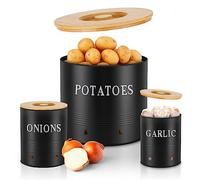 Lannvan Tarros de Patatas, Cebollas y Ajos Juego de 3 | Botes Cocina Almacenaje Apilable | VentilacióN Sombreado ConservacióN de Frescura (Negro)