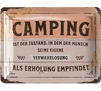 LANOLU Cartel de chapa retro Camping Ist Erholung, regalos para autocaravanas como divertida decoración de caravanas, reglas de camping, decoración de caravanas, cartel de metal en aspecto de madera,