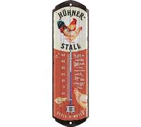 LANOLU Cartel de chapa retro con forma de gallinero, termómetro, analógico, para decoración de gallinas, establo de jardín, cartel vintage, cartel de chapa de pollo - amantes de los pollos regalos