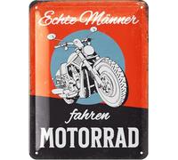 LANOLU Cartel de chapa retro con texto en alemán "Real Männer fahren Motorrad", idea de regalo para hombres y ciclistas, divertido cartel de chapa, cartel para taller y garaje, decoración vintage de