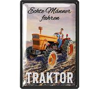 LANOLU Cartel de chapa retro con texto en alemán "Real Manner" tractor - Divertido cartel de taller para hombres - Cartel de metal con refranes, regalo mecánico de coche, regalo del Día del Padre,