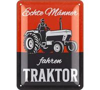 LANOLU Cartel de chapa retro con texto en alemán "Real Manner" tractor - Divertido cartel de taller para hombres - Cartel de metal con refranes, regalo mecánico de coche, regalo del Día del Padre,