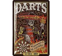 LANOLU Cartel de chapa retro de DARTS Hölle - Decoración de bar y fiesta, pub irlandés, regalo divertido para hombres, cartel de metal vintage con estampado y curvatura, 20 x 30 cm
