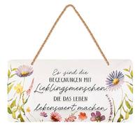 LANOLU Cartel de chapa retro de encuentros con personas favoritas, cartel de metal vintage con refranes, decoración Shabby Chic para cocina y jardín, cartel de metal con cordón de yute 16 x 32 cm