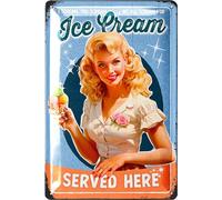 LANOLU Cartel de chapa retro Ice Cream, cartel vintage de cocina, decoración retro de cocina, cartel divertido de metal con texto en alemán 20 x 30 cm