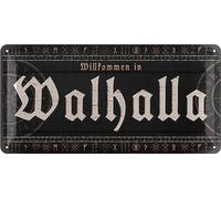LANOLU Cartel de chapa retro WALHALLA - Cartel decorativo vikingo como decoración de pared, decoración gótica, apartamento, valhalla metal 16 x 32 cm