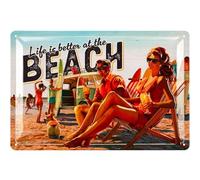 LANOLU Letrero de Chapa Retro Life is Better at the BEACH, decoración de jardín de Surf y Playa, letrero de Piscina y decoración de Piscina, Regalos para autocaravanas, Letrero de Metal Vintage 20x30