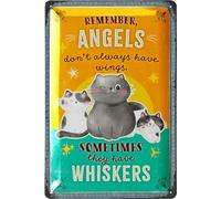 LANOLU Letrero de estaño vintage con ángeles de gato, divertidos letreros de metal, obras de arte, bonita decoración Shabby Chic para los amantes de los gatos, arte de pared del hogar, 12 x 8 pulgadas