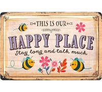 LANOLU Letrero de estaño vintage con texto en inglés «This is Our Happy Place», placa de metal para jardín, letrero decorativo para exteriores, 12 x 8 pulgadas