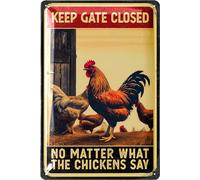 LANOLU Letrero de metal decorativo vintage con diseño de gallina cerrada, 8 x 12 pulgadas