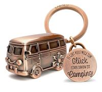 LANOLU Llavero de la suerte de camping, regalo para caravana, regalo para camping y campista, remolque 3D, accesorios de metal, Cobre vintage, S