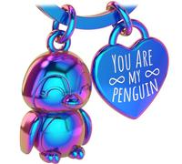 LANOLU Llavero de pingüino para parejas, regalo de pingüino, llavero de pareja, llavero de aniversario para parejas, amuleto de la suerte con grabado Du bist mein Penguin, arcoiris, 9 cm x 14 cm x 2.3