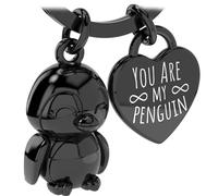 LANOLU Llavero de pingüino para parejas, regalo de pingüino, llavero de pareja, llavero de aniversario para parejas, amuleto de la suerte con grabado Du bist mein Penguin, Negro , S