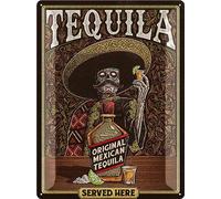 LANOLU Retro de Chapa XXL Tequila Served Here - Bar Deko Vintage - Accesorio para Sala de Fiesta - Regalo de Cartel de Cóctel - Decoración Cocina 30 x 40 cm